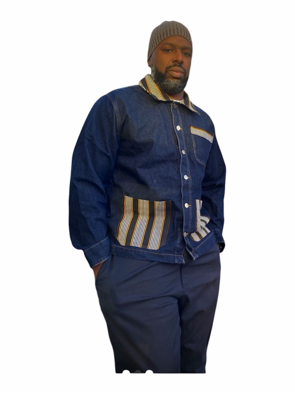 MayKoncept Patchwork Denim Jacket XL Striped Accents Artisan Streetwear Coquette